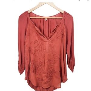 Anthropologie Tiny Embroidered 3/4 Sleeve Boho Blouse‎ For Women Size M READ